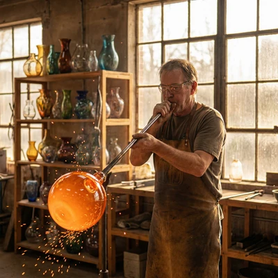 Художник по стеклу в мастерской — AI промт для Nano Banana Pro