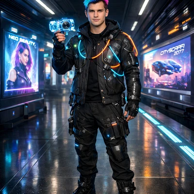 Кибер-блогер на неоновой станции — AI промт для GPT Image 1.5