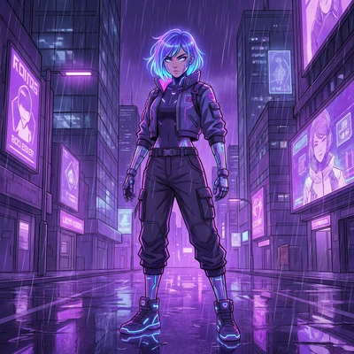 Кибер-девушка в стиле Аниме — AI промт для Nano Banana Pro