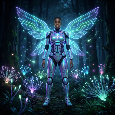 Кибер-фея в неоновых крыльях — AI промт для Nano Banana Pro