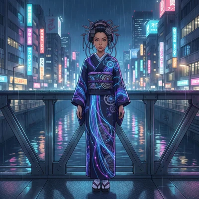 Кибер-гейша в неоновом Токио — AI промт для Nano Banana Pro