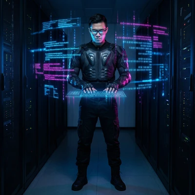 Кибер-хакер в виртуальной реальности — AI промт для Nano Banana Pro