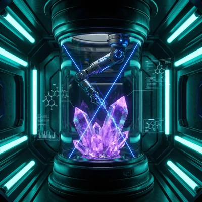 Кибер-лаборатория по выращиванию кристаллов — AI промт для Nano Banana Pro