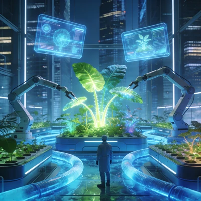 Кибер-лаборатория по выращиванию растений — AI промт для Seedream 4.5