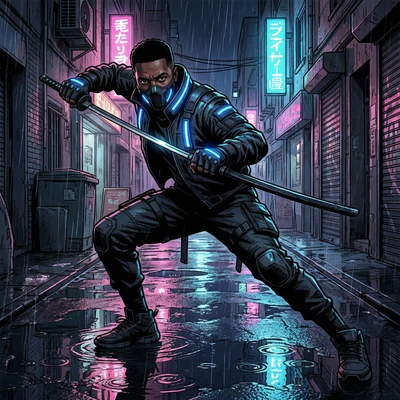 Кибер-Ниндзя в стиле комиксов — AI промт для Nano Banana Pro