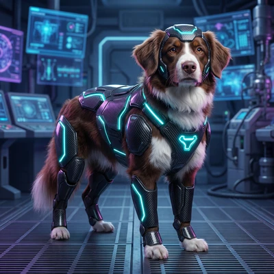 Кибер-пес в неоновом доспехе — AI промт для Nano Banana Pro