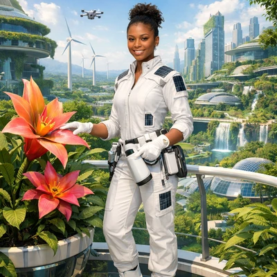 Кибер-садовник Solarpunk — AI промт для GPT Image 1.5