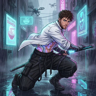 Кибер-Самурай: Путь Тьмы — AI промт для Nano Banana Pro