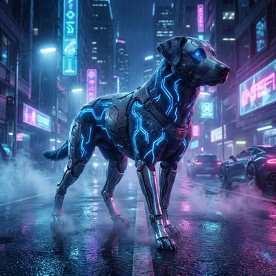 Кибер-собака в будущем — AI промт для Nano Banana Pro