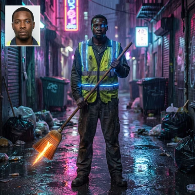 Кибер-уборщик улиц 2099 — AI промт для Nano Banana Pro