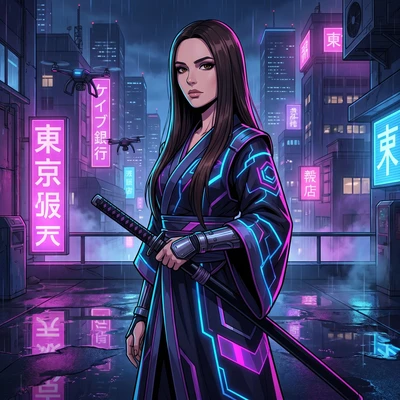 Кибер-жрица в стиле аниме — AI промт для Nano Banana Pro