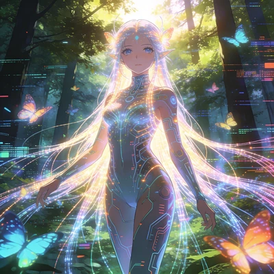 Кибернетическая лесная нимфа — AI промт для Seedream 4.5