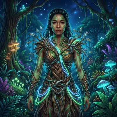 Кибернетический лесной защитник — AI промт для Nano Banana Pro