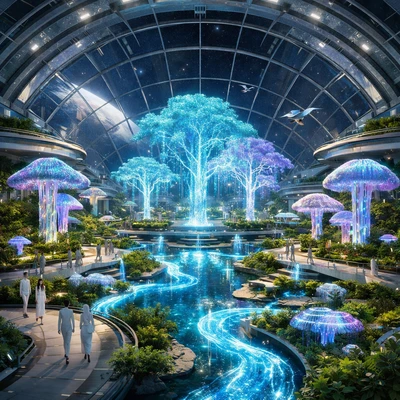 Кибернетический оазис будущего — AI промт для GPT Image 1.5