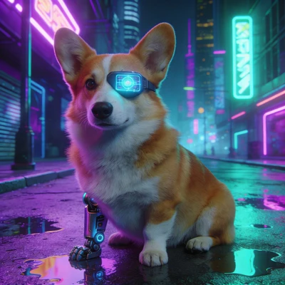Корги в стиле Киберпанк — AI промт для Seedream 4.5