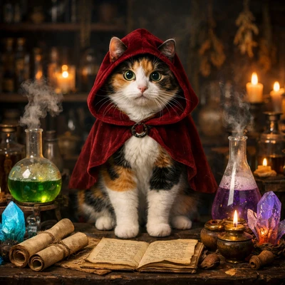 Кошка-алхимик в лаборатории — AI промт для GPT Image 1.5
