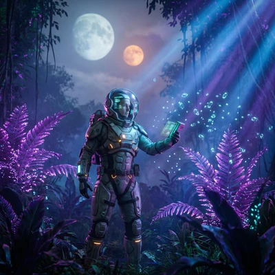 Космический биолог на экзопланете — AI промт для Nano Banana Pro