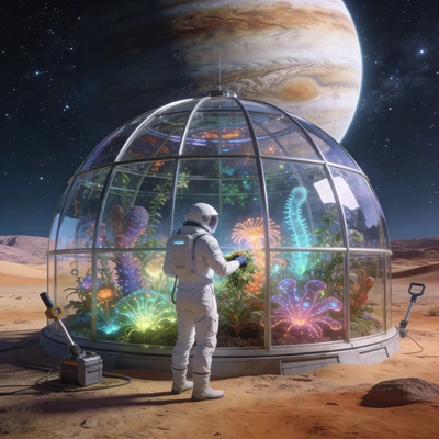 Космический ботаник в оранжерее — AI промт для Seedream 4.5