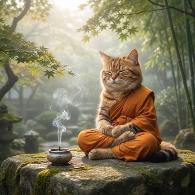 Кот-буддист в медитации — AI промт для Nano Banana Pro
