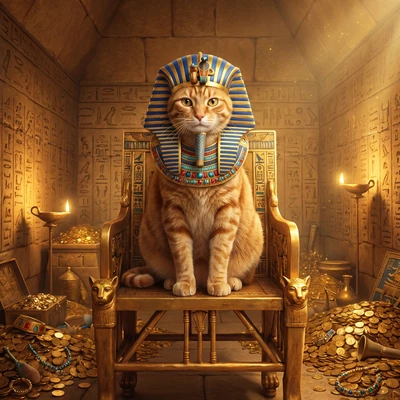 Кот-фараон в золотой гробнице — AI промт для Nano Banana Pro