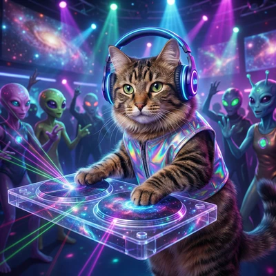 Кот — Межгалактический Диджей — AI промт для Nano Banana Pro