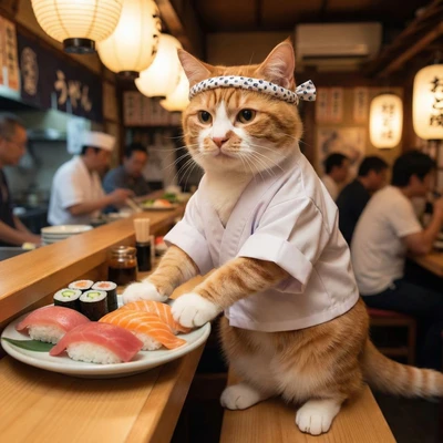 Кот — суши-мастер — AI промт для Nano Banana Pro