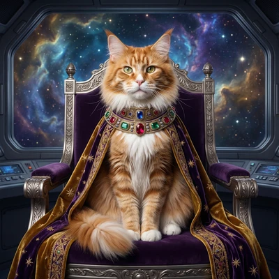 Кот в костюме императора космоса — AI промт для Nano Banana Pro