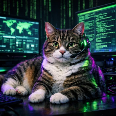 Кот в стиле киберпанк-хакера — AI промт для GPT Image 1.5