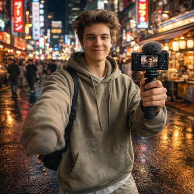 Лайфстайл-влогер в Токио — AI промт для GPT Image 1.5