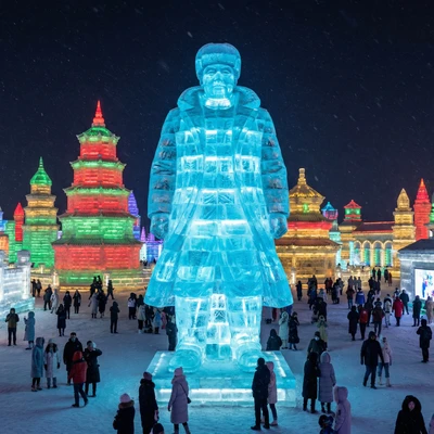 Ледяная скульптура на Харбинском фестивале — AI промт для Nano Banana Pro