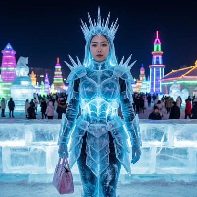 Ледяная скульптура на зимнем фестивале — AI промт для Nano Banana Pro