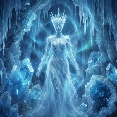 Ледяной дух в кристальной пещере — AI промт для Nano Banana Pro