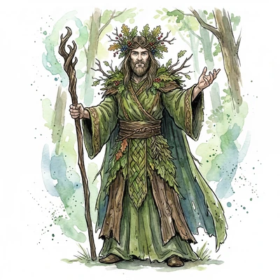 Лесной друид в стиле акварельной графики — AI промт для Nano Banana Pro
