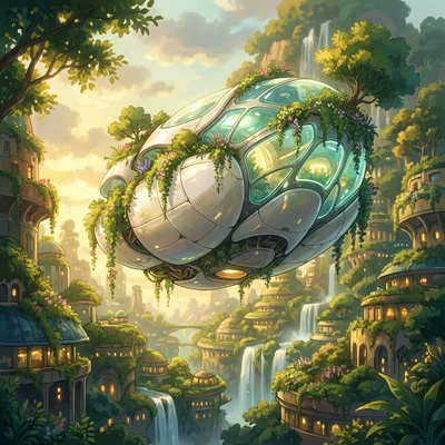 Летающая машина в стиле Solarpunk — AI промт для Nano Banana Pro