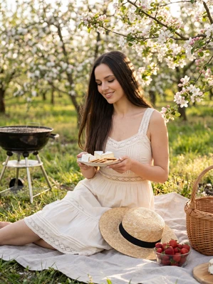 Майские праздники: Пикник в цветущем саду — AI промт для Nano Banana Pro