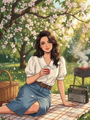 Майский пикник в стиле аниме 90-х — AI промт для Nano Banana Pro