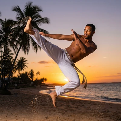 Мастер Капуэйры на закате — AI промт для Nano Banana Pro