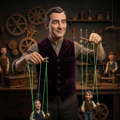 Мастер марионеток в стиле нуар-анимации — AI промт для Nano Banana Pro