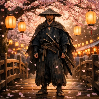 Мастер меча на фестивале Сакуры — AI промт для GPT Image 1.5