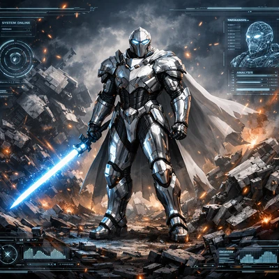 Меха-рыцарь в битве — AI промт для GPT Image 1.5