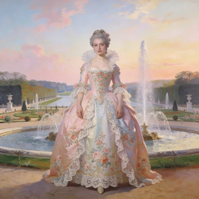 Мода эпохи рококо: Версальский сад — AI промт для Seedream 4.5