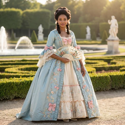 Мода эпохи рококо: Версальский сад — AI промт для Nano Banana Pro