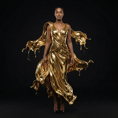 Мода из жидкого золота — AI промт для Nano Banana Pro