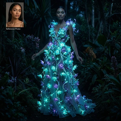 Мода в стиле «Биолюминесцентная флора» — AI промт для Nano Banana Pro