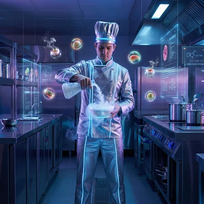 Молекулярный шеф-повар будущего — AI промт для Nano Banana Pro