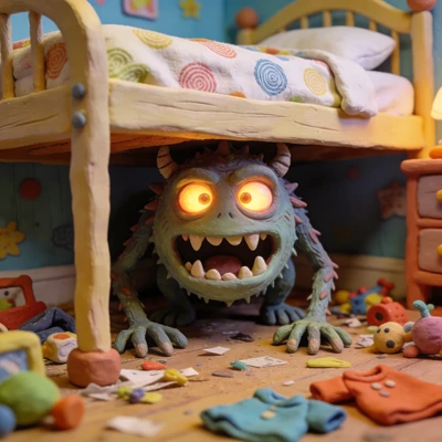 Монстр из под кровати (Глиняная анимация) — AI промт для Seedream 4.5