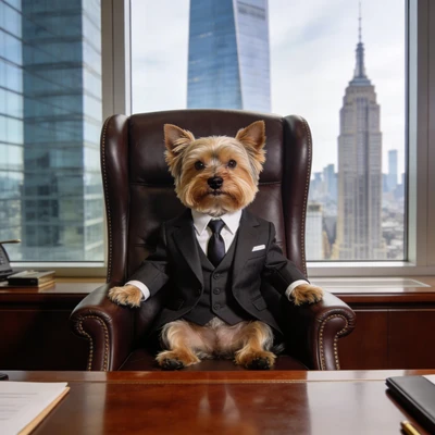 Мопс-бизнесмен в офисе — AI промт для Seedream 4.5