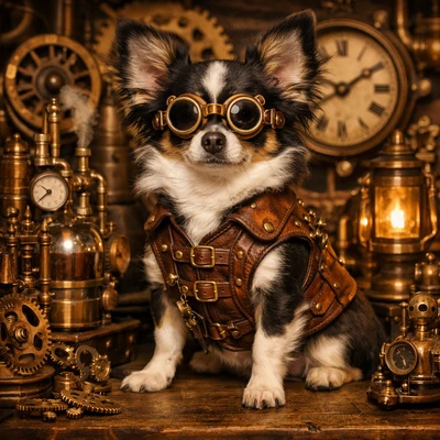 Мопс в стиле стимпанк-изобретателя — AI промт для GPT Image 1.5