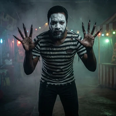 Мрачный мим из кошмаров — AI промт для Nano Banana Pro