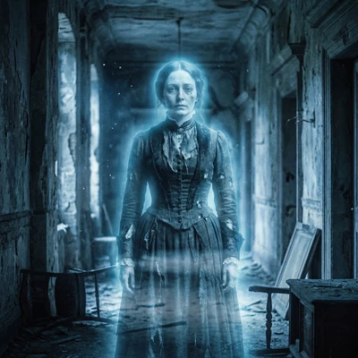 Мрачный призрак в заброшенном особняке — AI промт для Nano Banana Pro